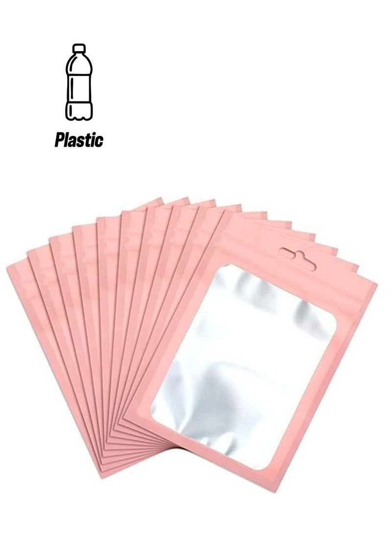 NIBEMINENT 100-Piece Resealable Ziplock Pouch Mylar Foil Bags Pink/Silver 15x10.5cm  - Image 1