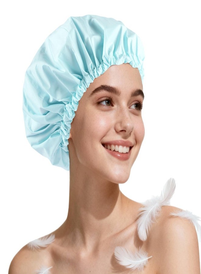 Years Calm Shower Cap for Women Waterproof Reusable - 27g Ultra Lightweight Double-Layer Shower Bonnet, Secure Fit for Long, Curly Hair, Travel & Spa (Blue) - Image 1
