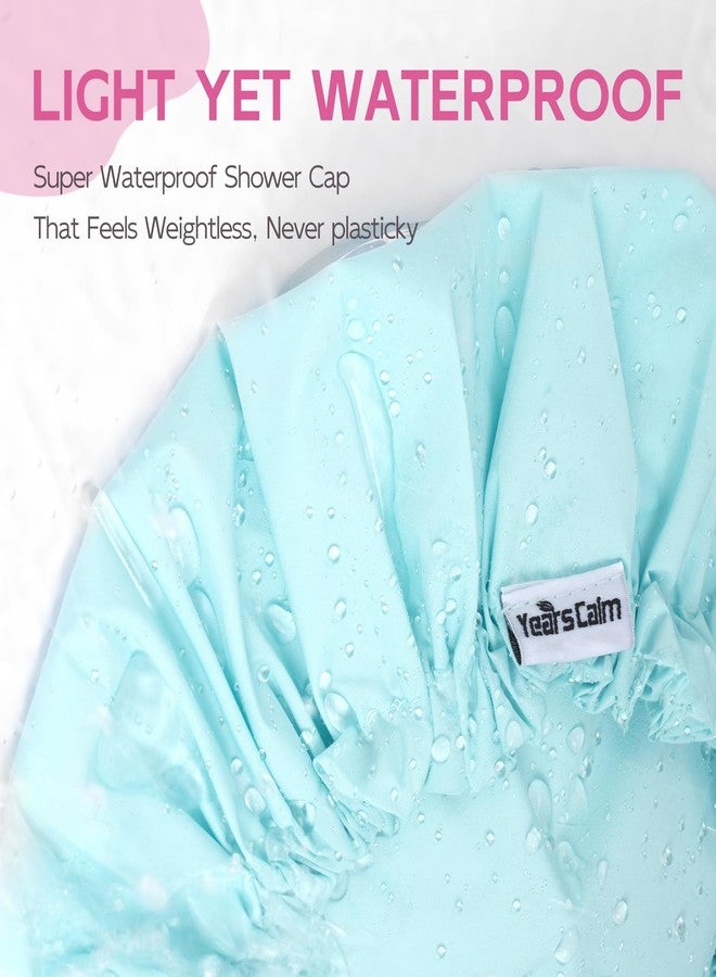 Years Calm Shower Cap for Women Waterproof Reusable - 27g Ultra Lightweight Double-Layer Shower Bonnet, Secure Fit for Long, Curly Hair, Travel & Spa (Blue) - Image 3