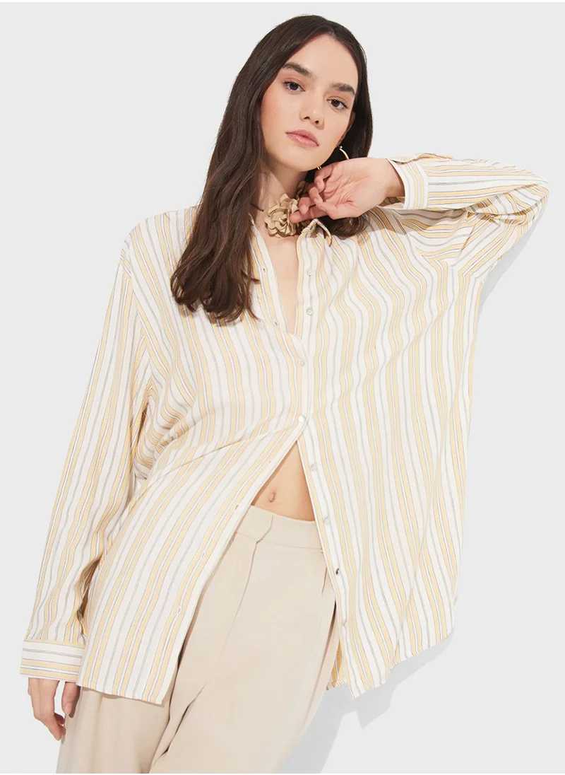 جون Striped Button Down Shirt