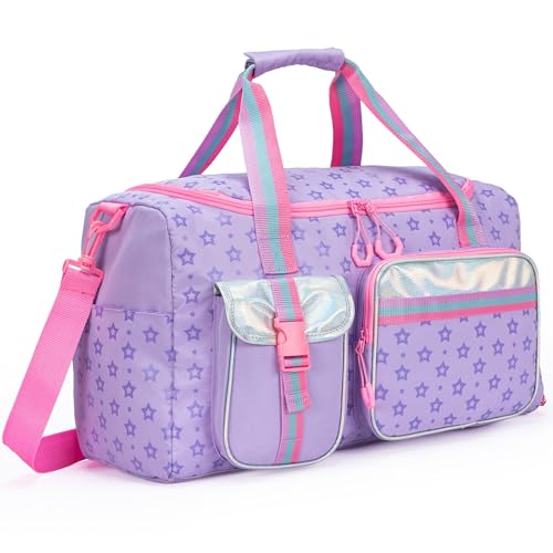 Oruiji Kids Duffle Bag Girls Women Gifts Travel Overnight Bag for Girls Women Tote Sleepover Bags for Girl Gym Dance Bags with Shoes Compartment Purple - Image 1