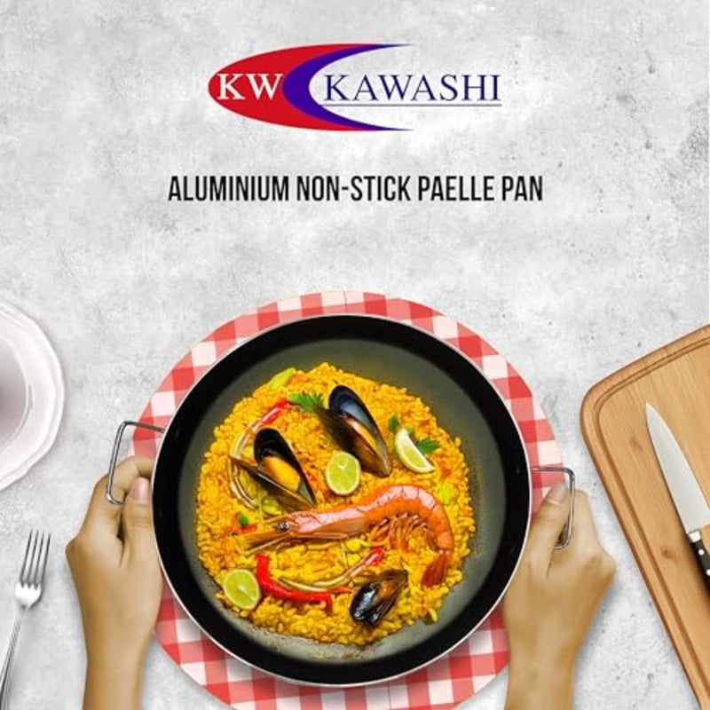 3.0MM Kawashi Aluminum Paella Pan 42cm Durable and Non-Stick Even Heat Distribution Perfect for Authentic Paella Large Size for Family Meals and Gatherings Black, 34cm - Image 2