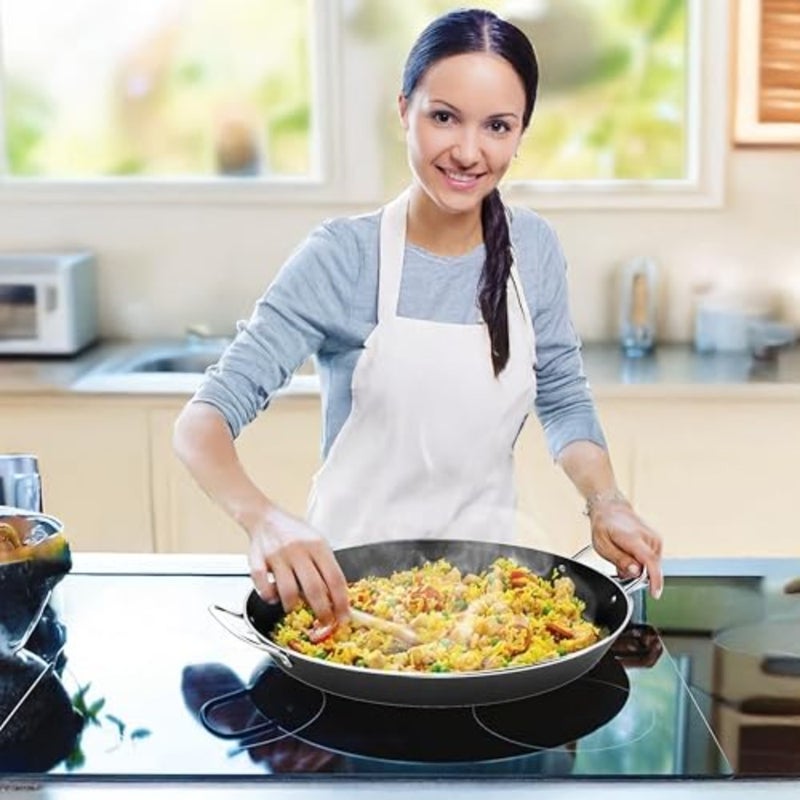 3.0MM Kawashi Aluminum Paella Pan 42cm Durable and Non-Stick Even Heat Distribution Perfect for Authentic Paella Large Size for Family Meals and Gatherings Black, 34cm - Image 4