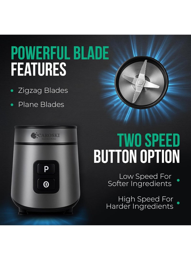 كاروسكي خلاط لتحضير العصائر بقوة 550 واط وسرعة عالية - زجاجتان سعة 600 مل للسفر، شفرات من الفولاذ المقاوم للصدأ، محرك نحاسي 100%، مفتاح تشغيل/إيقاف، قاعدة مانعة للانزلاق، قابس VDE، مثالي للعصائر والمشروبا - Image 5