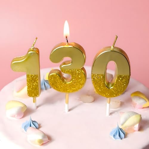 Juzfun Birthday Number Candles 3 for Kids Cake Topper Decoration Sparkle Gold Metallic Drip-Resistant Candles for Wedding Anniversary Graduation Retirement Third Year Celebration Size 5 x 3.5 cm - Image 4