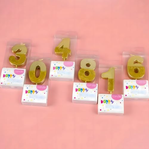 Juzfun Birthday Number Candles 3 for Kids Cake Topper Decoration Sparkle Gold Metallic Drip-Resistant Candles for Wedding Anniversary Graduation Retirement Third Year Celebration Size 5 x 3.5 cm - Image 2