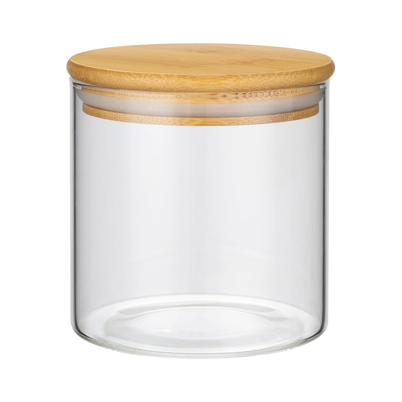 piconesper 1PC Small Glass Storage Jars with Airtight Lids, 18 fl oz (550ml) Cute Clear Glass Storage container with bamboo Lid, Glass Pantry Canister for Beans, Rice, Sugar, Cookie Coffee and etc - Image 1
