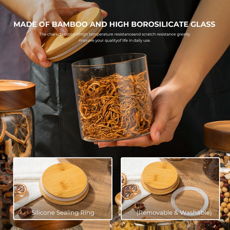 piconesper 1PC Small Glass Storage Jars with Airtight Lids, 18 fl oz (550ml) Cute Clear Glass Storage container with bamboo Lid, Glass Pantry Canister for Beans, Rice, Sugar, Cookie Coffee and etc - Image 3