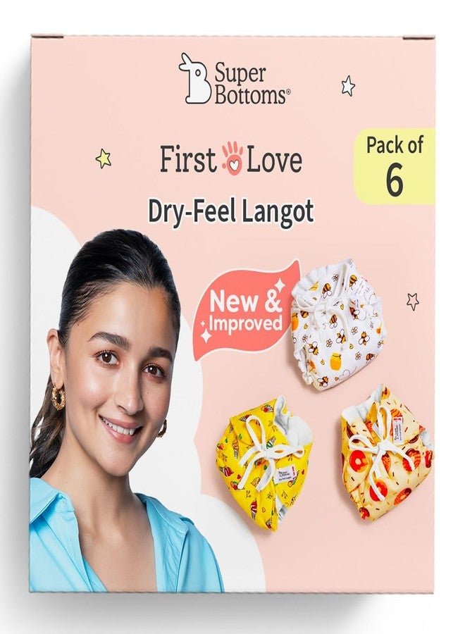 SuperBottoms DryFeel Baby Langot 0-6 months l Organic Cotton Modern Baby Nappy l Mess-free Langot with Gentle Elastics l Super DryFeel Top Layer l Diaper-free Time Essential | 6 Pack - Image 1