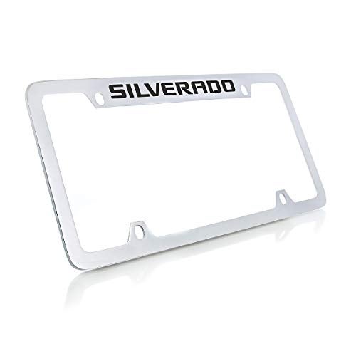 Chevrolet Silverado Chrome Plated Metal Top Engraved License Plate Frame Holder - Image 1