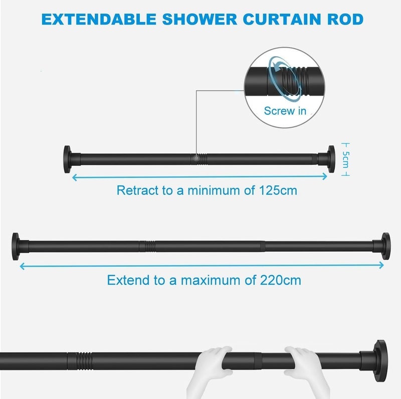 BLYPHOO KSA standard compatible design Shower Curtain Rod: Tension Adjustable Non-Slip Curtain Rod– Never Rust 304 Stainless Steel, Bathroom Telescopic Tension Spring Curtain Pole – No Drilling Extendable Clothes Rail (125-220cm/black) Global standard quality - Image 5