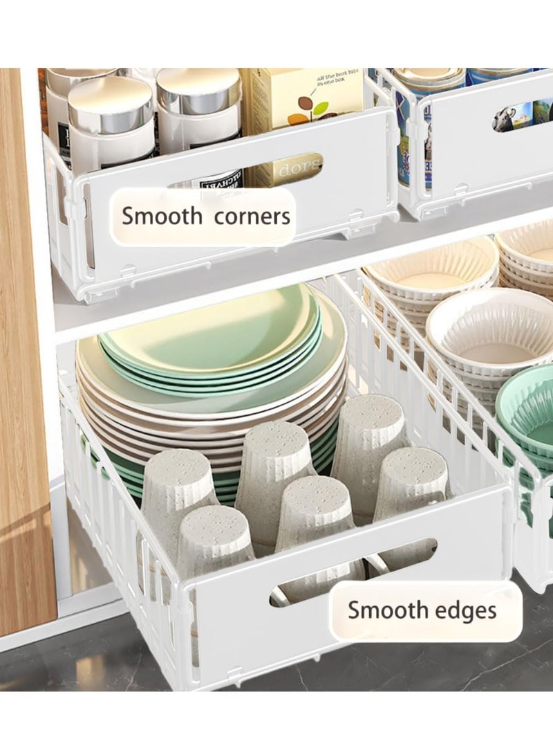 XiuWoo 2-Pieces No Drill Metal Pull-Out Cabinet Drawer Shelf Organizer, Slide Out Drawer Storage Shelves, Kitchen Storage Rack, Roll-Out Sliding Drawer, Sliding Under Sink storage with Silent Slide  - Image 2