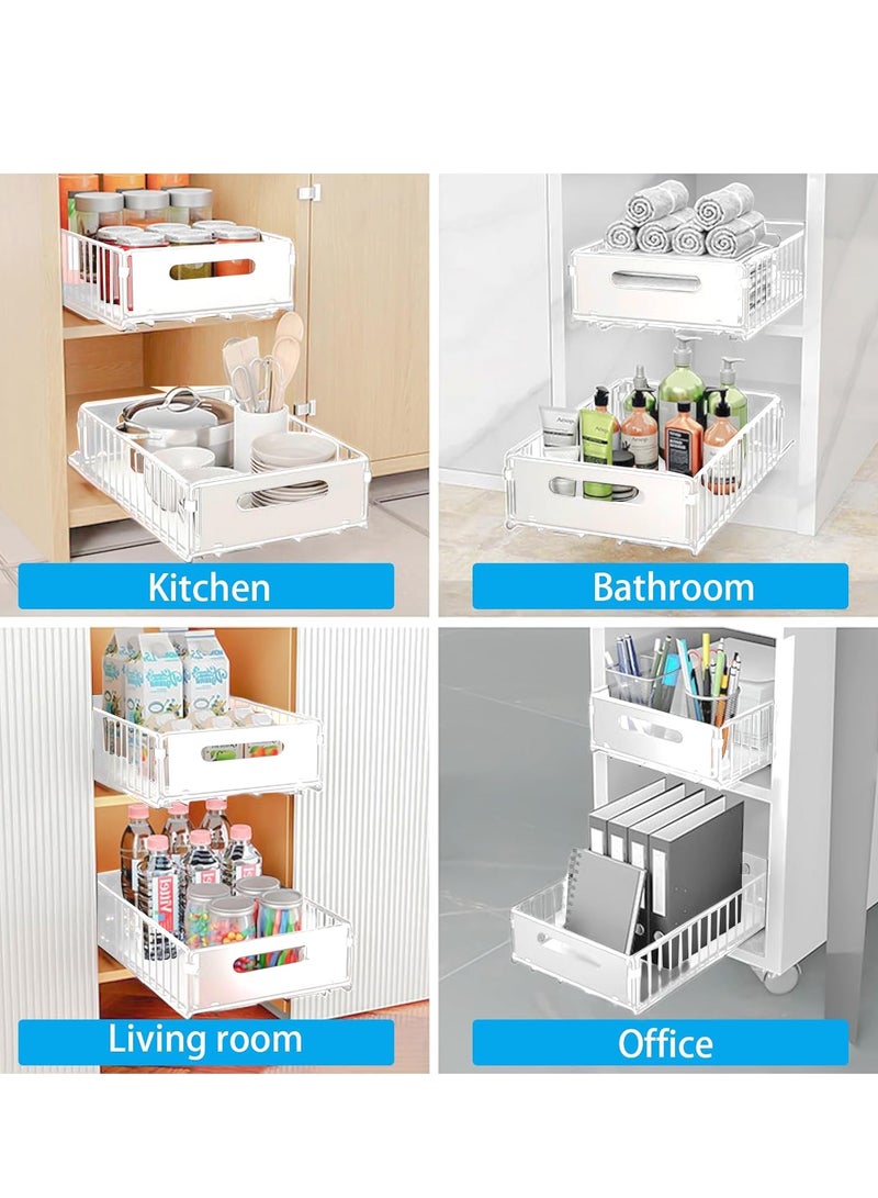 XiuWoo 2-Pieces No Drill Metal Pull-Out Cabinet Drawer Shelf Organizer, Slide Out Drawer Storage Shelves, Kitchen Storage Rack, Roll-Out Sliding Drawer, Sliding Under Sink storage with Silent Slide  - Image 4
