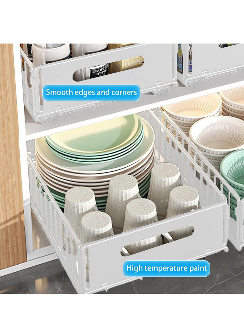 XiuWoo 2-Pieces No Drill Metal Pull-Out Cabinet Drawer Shelf Organizer, Slide Out Drawer Storage Shelves, Kitchen Storage Rack, Roll-Out Sliding Drawer, Sliding Under Sink storage with Silent Slide  - Image 3