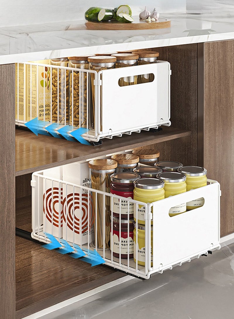 XiuWoo 2-Pieces No Drill Metal Pull-Out Cabinet Drawer Shelf Organizer, Slide Out Drawer Storage Shelves, Kitchen Storage Rack, Roll-Out Sliding Drawer, Sliding Under Sink storage with Silent Slide  - Image 1