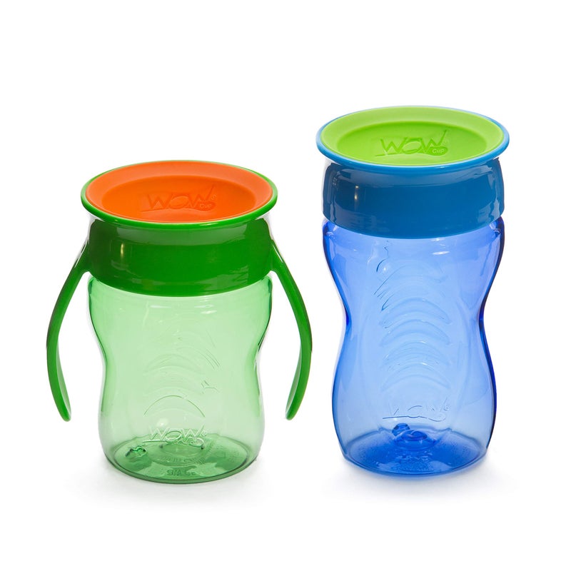 WOW GEAR Wow Cup Stages Kids and Baby 360 Sippy Cup, Blue/Green, 10 oz/7 oz, 2 Pack - Image 1