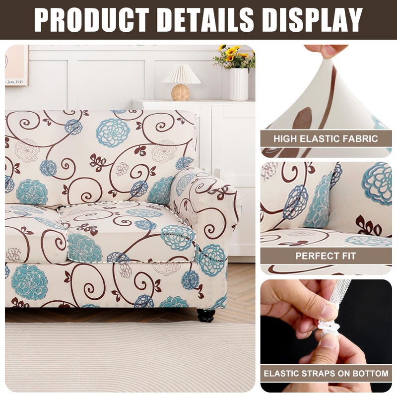 SearchI Stretch Sofa Cover Printed Couch Cover, Floral Pattern 4 Pieces Sofa Slipcover with 3 Separate Cushion Cover, Washable Furniture Protector for Living Room(Sofa, Ball Flower) - Image 4