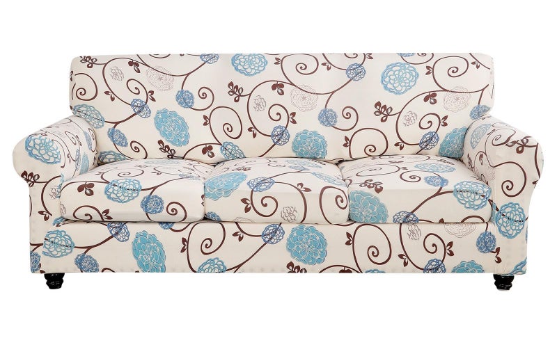 SearchI Stretch Sofa Cover Printed Couch Cover, Floral Pattern 4 Pieces Sofa Slipcover with 3 Separate Cushion Cover, Washable Furniture Protector for Living Room(Sofa, Ball Flower) - Image 1