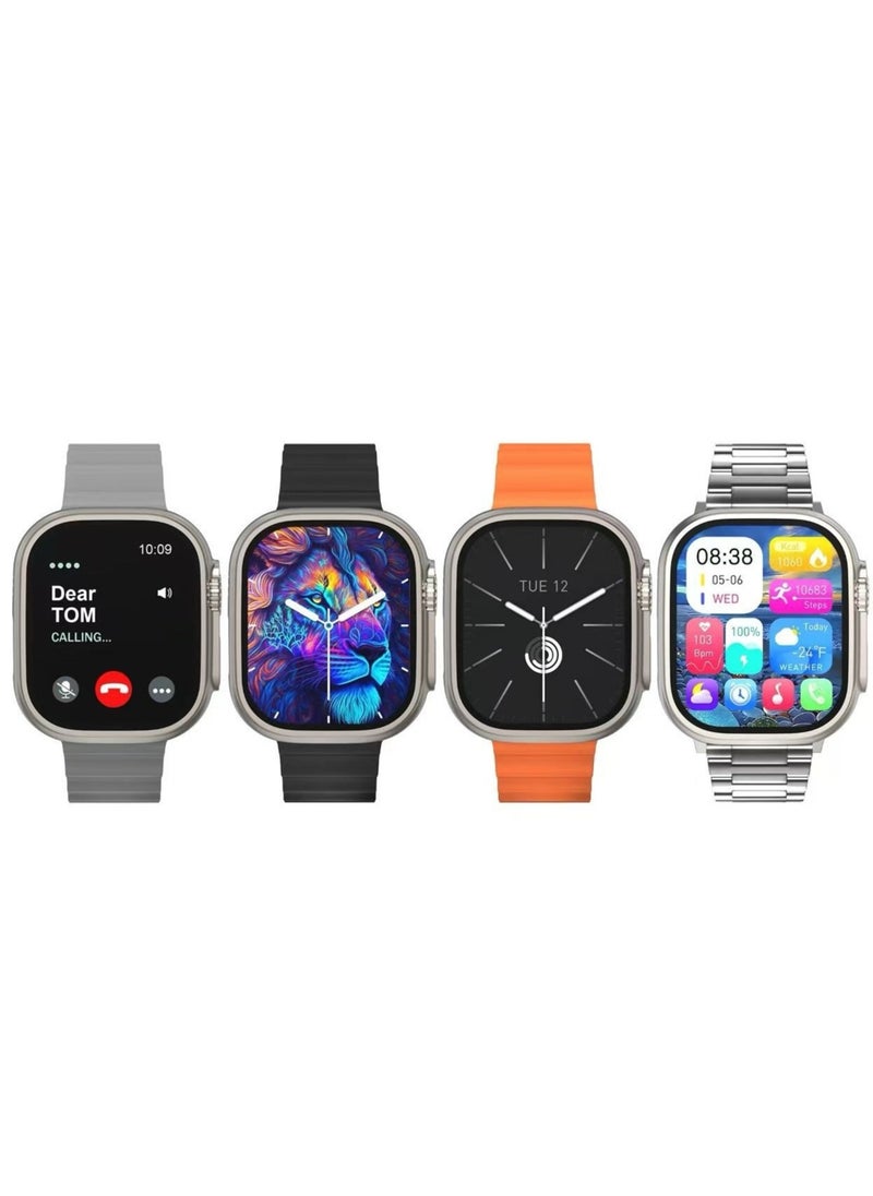 Haino Teko - New Smart Watch, SQ10 Ultra 2 with 4 pairs Strap, AMOLED Display and Wireless Charger for Men’s Silver - Image 1