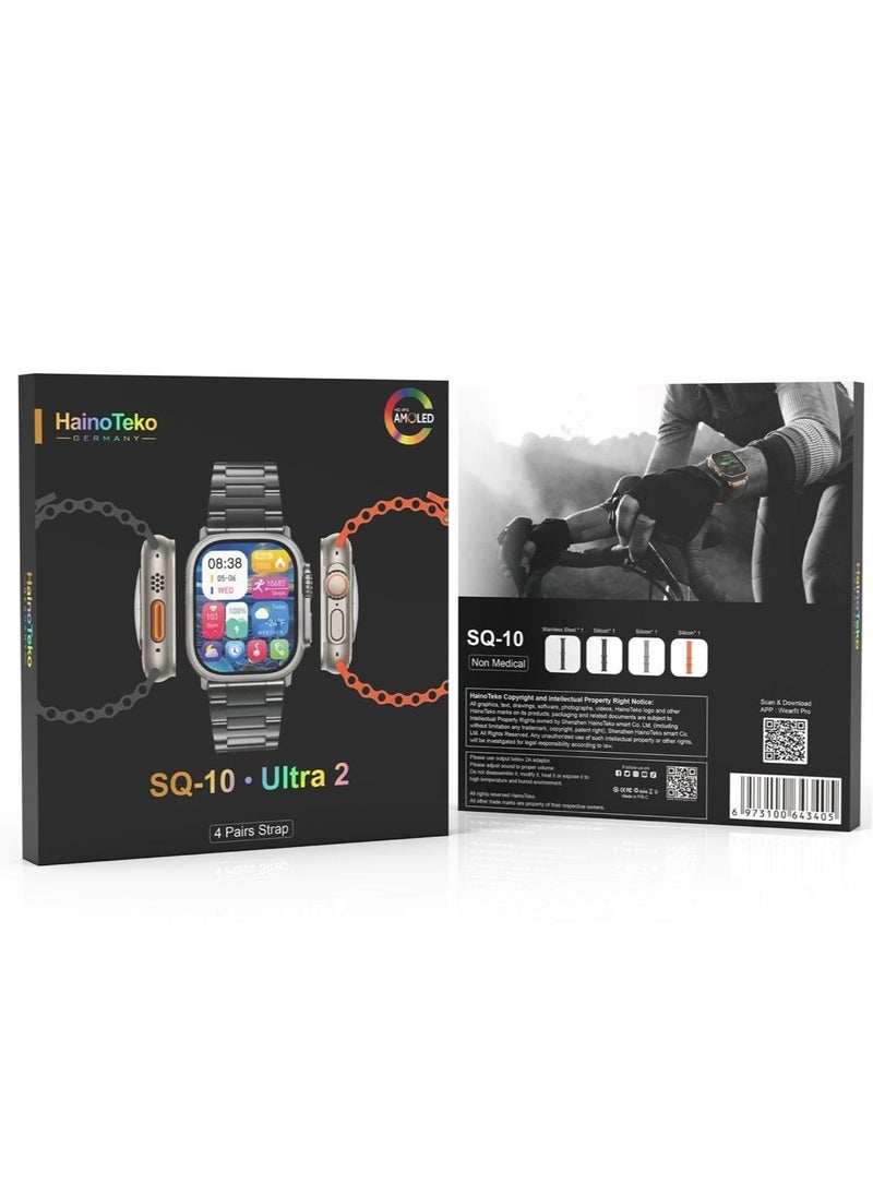 Haino Teko - New Smart Watch, SQ10 Ultra 2 with 4 pairs Strap, AMOLED Display and Wireless Charger for Men’s Silver - Image 1