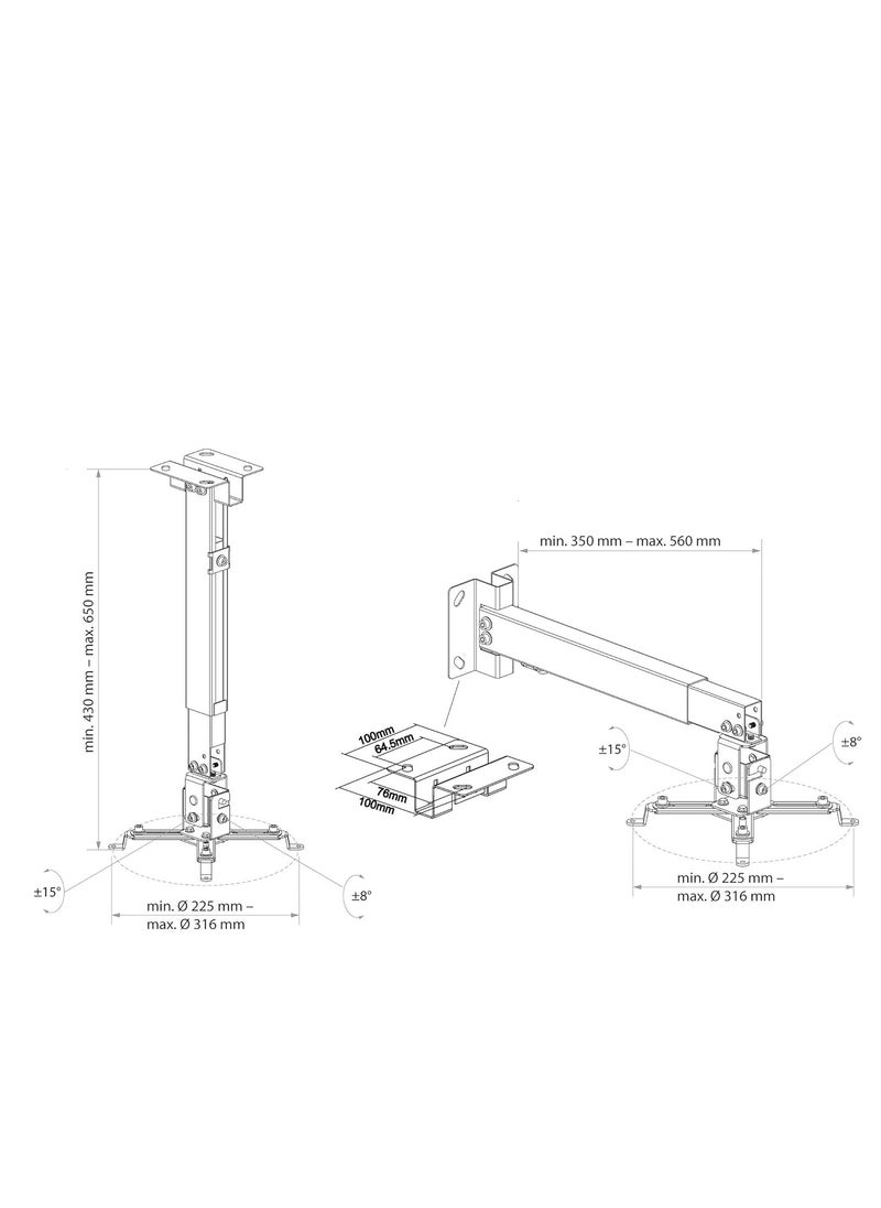 9468 Ceiling Projector Mount, Universal Rotating Mount, Max. 20kg, White