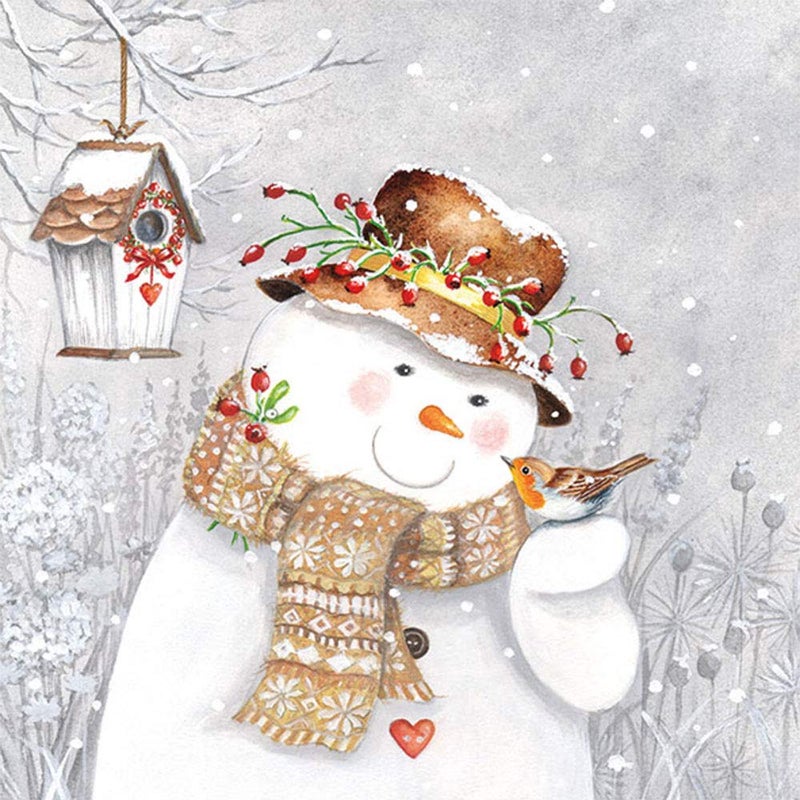 Ambiente 3 Ply Paper Napkins Snowman Holding Robin