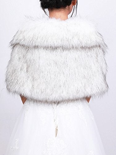 fxmimior Bridal Faux Fur Bridal Wrap Shrug Stole Shawl Cape Wedding Faux Fur Wrap (gray&white) - Image 5