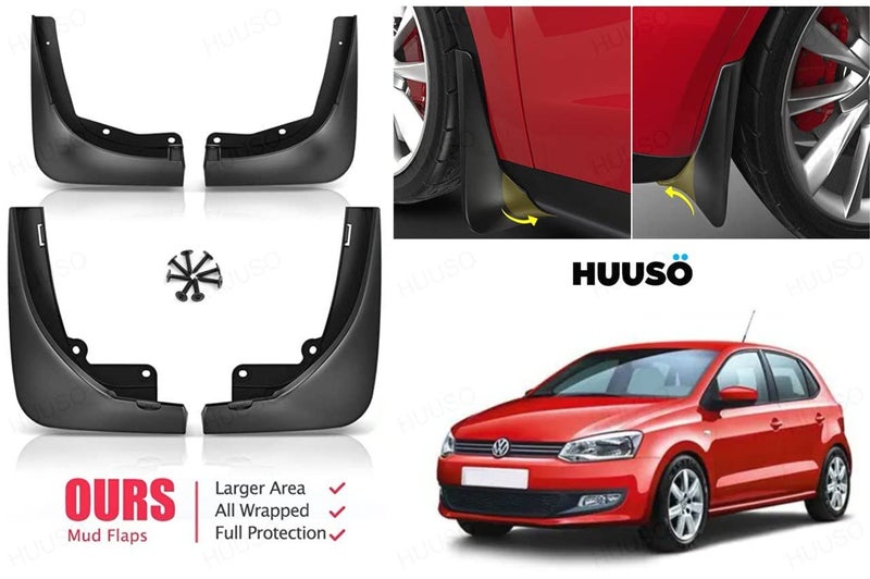 HUUSO Rubber Mud Flaps (Set of 4) Compatible with Volkswagen Polo (Type-1) 2010-2014 - Image 1