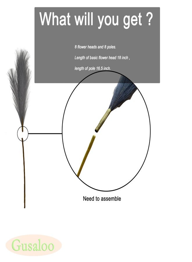 Gusaloo عشب بامباس صناعي، 8 قطع، عشب بامباس صناعي قابل للتعديل، سيقان طويلة ورقيقة بأطوال مختلفة، مثالي لتزيين الطاولات والمزهريات، ديكورات غرف المعيشة والمطابخ، ديكورات بوهيمية، حفلات الزفاف - رمادي فاتح - Image 5