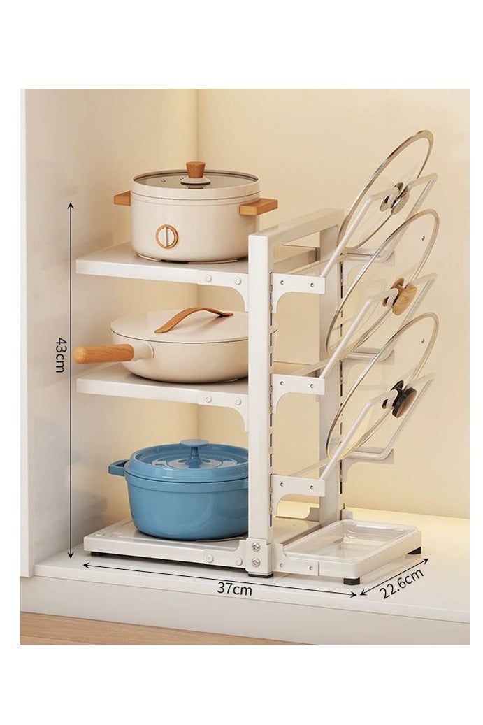 Pot Rack, Kitchen Storage Rack, Multi-Tiered Household Pot Rack for Sink, Cabinet-Mounted Multi-Tiered Pot Storage Rack, Multi-Tiered Countertop Pot Lid Rack, White  - Image 1