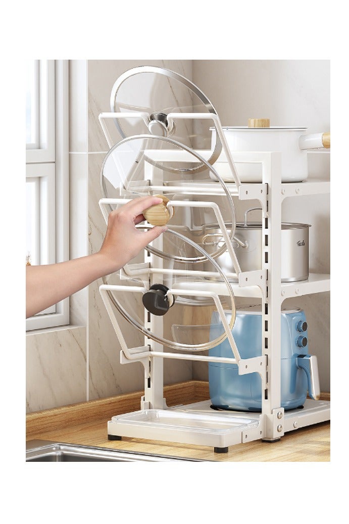 Pot Rack, Kitchen Storage Rack, Multi-Tiered Household Pot Rack for Sink, Cabinet-Mounted Multi-Tiered Pot Storage Rack, Multi-Tiered Countertop Pot Lid Rack, White  - Image 4