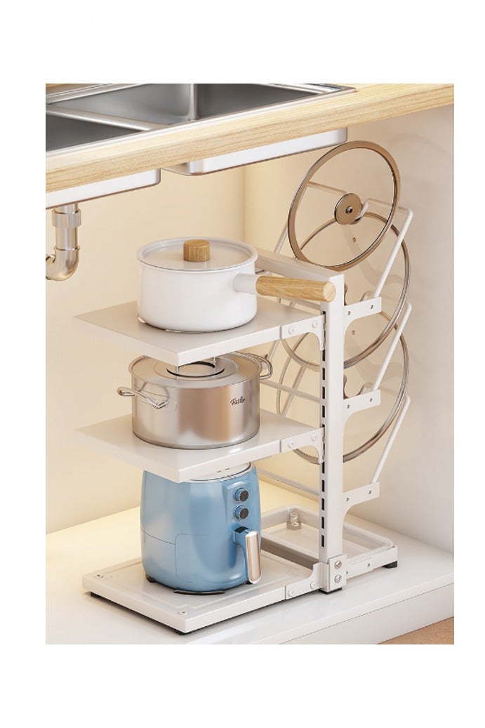 Pot Rack, Kitchen Storage Rack, Multi-Tiered Household Pot Rack for Sink, Cabinet-Mounted Multi-Tiered Pot Storage Rack, Multi-Tiered Countertop Pot Lid Rack, White  - Image 2