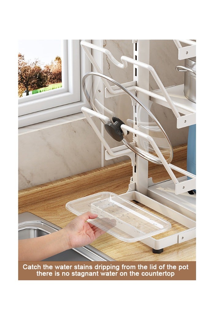 Pot Rack, Kitchen Storage Rack, Multi-Tiered Household Pot Rack for Sink, Cabinet-Mounted Multi-Tiered Pot Storage Rack, Multi-Tiered Countertop Pot Lid Rack, White  - Image 3