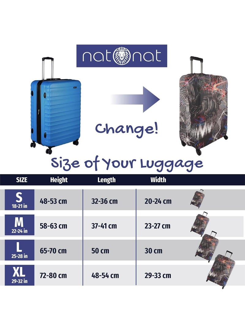 natOnat Travel Luggage Cover Protector - Suitcase Cover with Coloured Pattern- Stretchy, Washable Spandex & Polyester - Protects Against Dirt & Scratches - Tech Explorer Design - Fits 48-53 CM Height ( Small ) - Image 5
