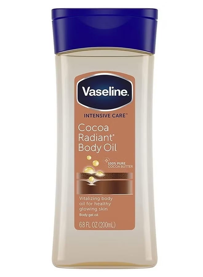 Vaseline Intensive Care Cocoa Radiant Body Oil 200ml - Vaseline Intensive Care Cocoa Radiant Vitalizing Body Oil With 100% Pure Cocoa Butter & Replenishing Oils For Long-Lasting Radiant Glow| Non-Greasy Body Gel Oil for Healthy & Glowing Skin - Image 1