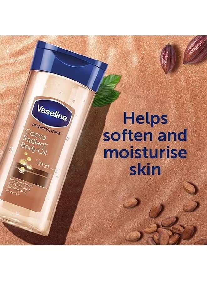 Vaseline Intensive Care Cocoa Radiant Body Oil 200ml - Vaseline Intensive Care Cocoa Radiant Vitalizing Body Oil With 100% Pure Cocoa Butter & Replenishing Oils For Long-Lasting Radiant Glow| Non-Greasy Body Gel Oil for Healthy & Glowing Skin - Image 2