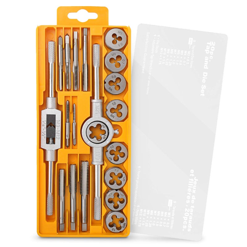 Hi-Spec 20pc Metric Tap & Die Set. Complete M3 to M12 Screw and Thread Tapping and Threading Tools with Tap Wrenches in a Box Case - Image 1