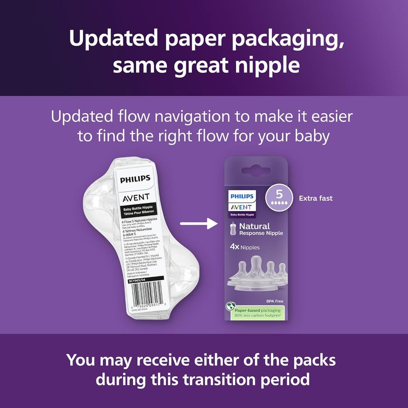 Avent حلمات فيليبس أفينت للاستجابة الطبيعية تدفق سريع إضافي 5 4 عبوة SCY96544 - Image 3