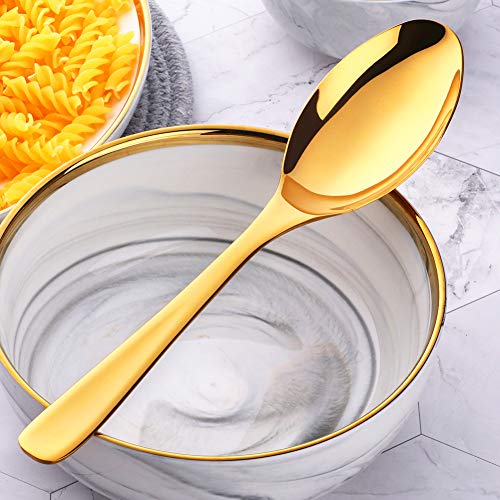 BISDARUN Bisda Buffet Serving Spoons, Stainless Steel 10 Inch Gold Plated Server Set of 2, Large Salad Serverware Utensils, Dishwasher Safe - Image 4