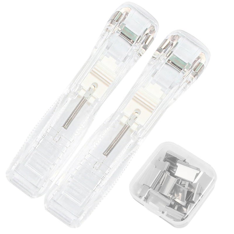 White No Staple Stapler Set With Refill Clips For Home Office Desk - Image 2