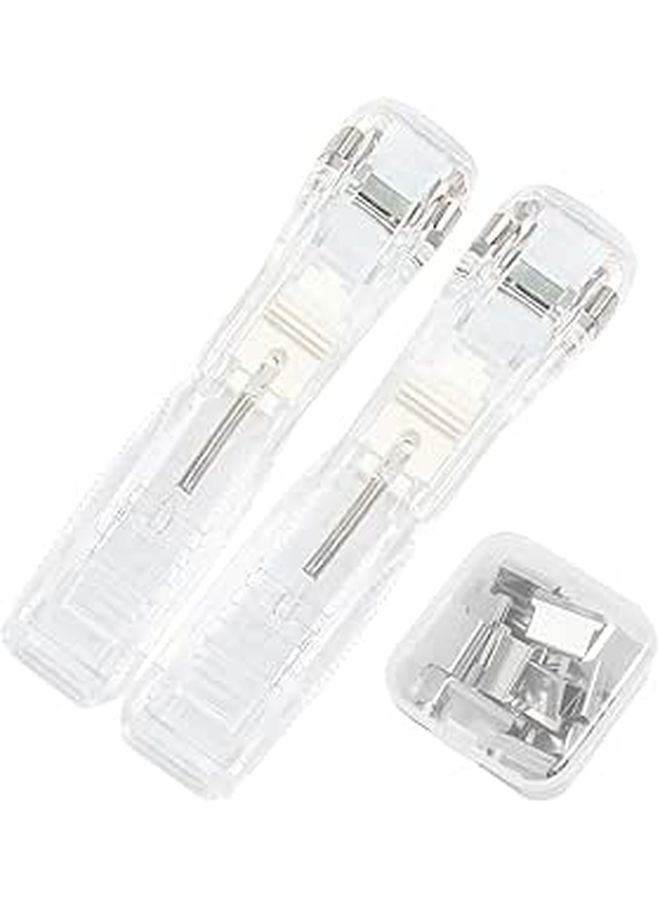 White No Staple Stapler Set With Refill Clips For Home Office Desk - Image 1