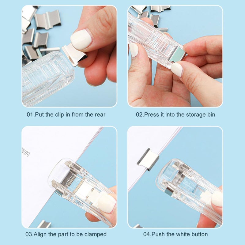 White No Staple Stapler Set With Refill Clips For Home Office Desk - Image 5