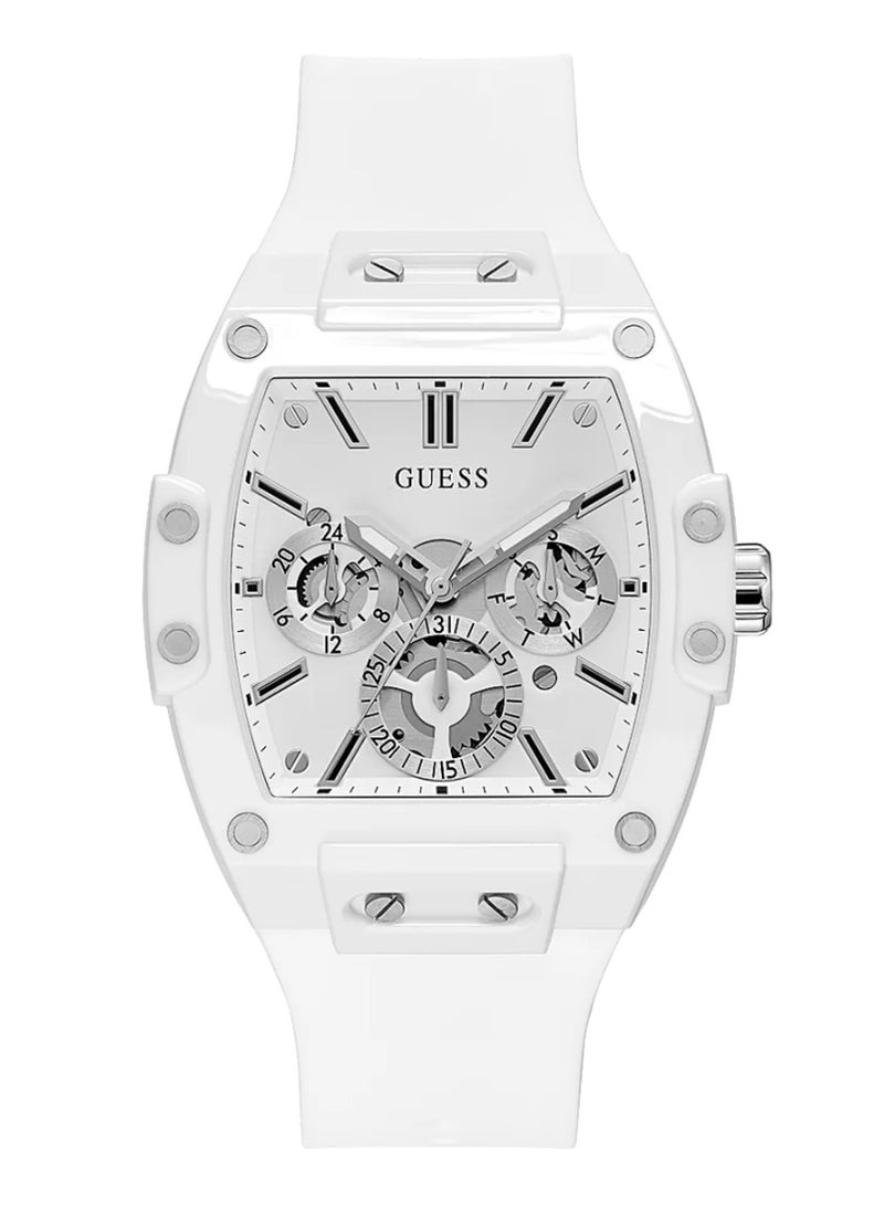 GUESS ساعة جيس للرجال بهيكل أبيض من السيليكون باللون الأبيض GW0203G2  - Image 1