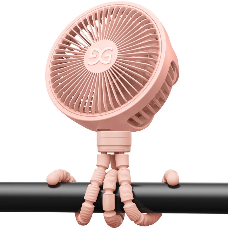 GUSGU Stroller Fan Clip on for Baby, Flexible Tripod & Rechargeable Battery, Small Personal Fan, Mini Portable Fan for Travel, Handheld, Car (Pink) - Image 1