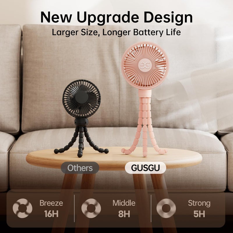 GUSGU Stroller Fan Clip on for Baby, Flexible Tripod & Rechargeable Battery, Small Personal Fan, Mini Portable Fan for Travel, Handheld, Car (Pink) - Image 4