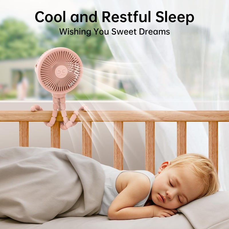 GUSGU Stroller Fan Clip on for Baby, Flexible Tripod & Rechargeable Battery, Small Personal Fan, Mini Portable Fan for Travel, Handheld, Car (Pink) - Image 3
