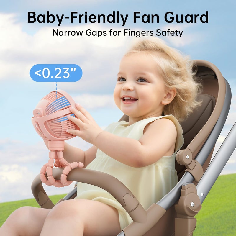 GUSGU Stroller Fan Clip on for Baby, Flexible Tripod & Rechargeable Battery, Small Personal Fan, Mini Portable Fan for Travel, Handheld, Car (Pink) - Image 2