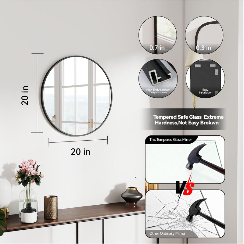 SCWF-GZ 20" Round Mirror Circle Wall Mounted Hanging or Against Wall Metal Frame Dressing Make-up Mirrors for Entryway Bedroom Bathroom Living Room 20 inch Black - Image 3