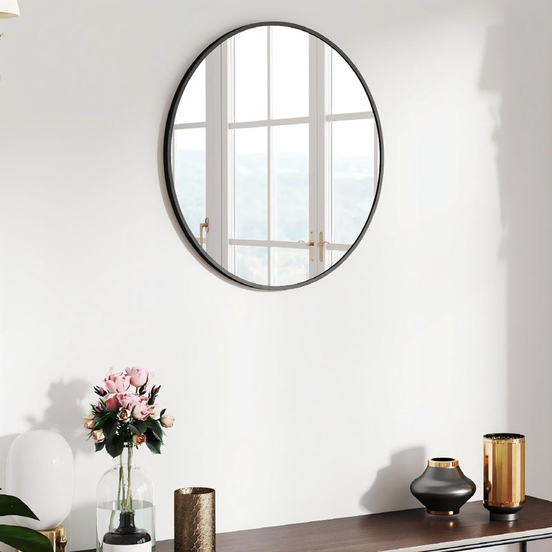 SCWF-GZ 20" Round Mirror Circle Wall Mounted Hanging or Against Wall Metal Frame Dressing Make-up Mirrors for Entryway Bedroom Bathroom Living Room 20 inch Black - Image 1