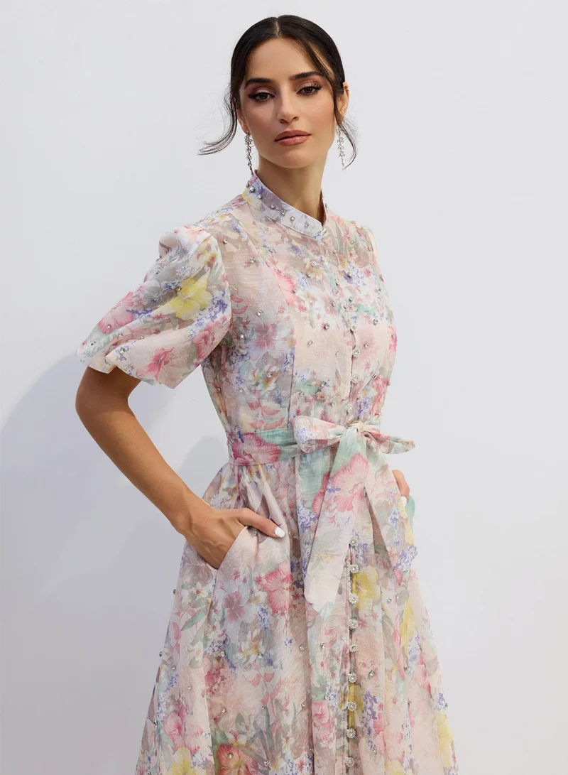 Sunfere  Anne Floral Print Puff Sleeve Maxi Dress for Women | Best Price UAE